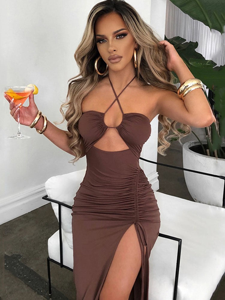 Sleeveless Sexy Female Midi Backless Dresses Slim Night Club Party Women's Dress