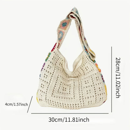Women's Boho Crochet Bag Designer Flowers Knitted Handbags Large Capacity Summer Beach Woven Shoulder Bag Girls Tote Shopper Bag