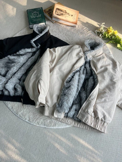 2025 Winter New Fashion Mountain Carving Imitation Wolf Fur Coat Men and Women Y2K Harajuku Hip-hop Pop Bomber Jacket Cleanfit