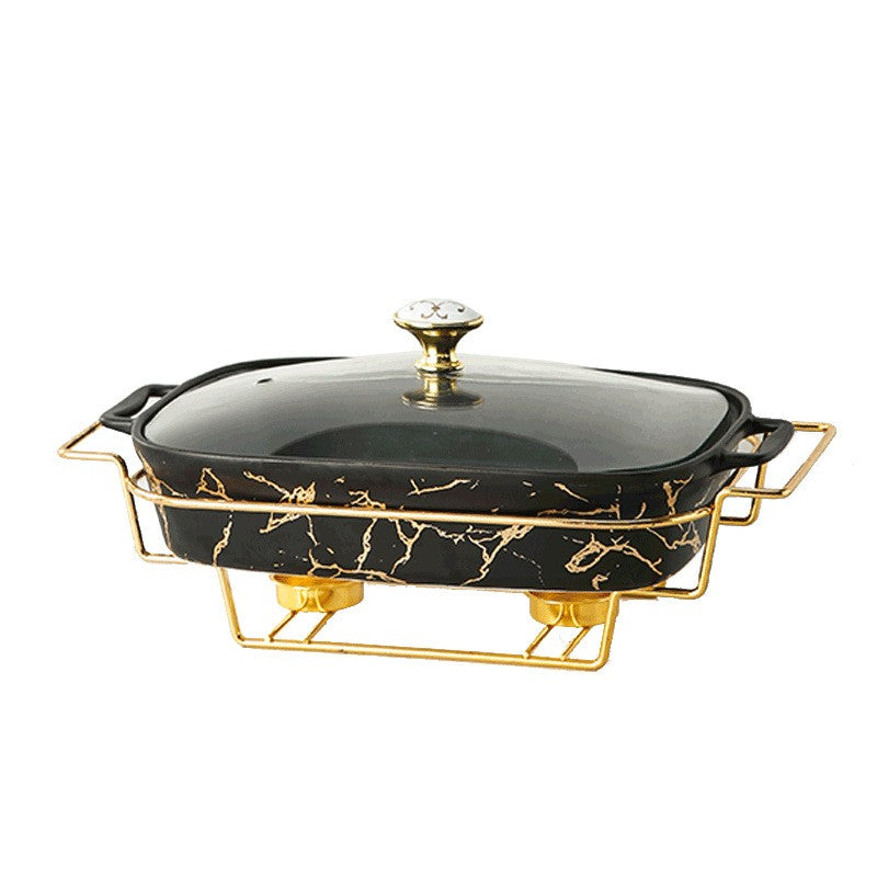 Caçarola retangular de cerâmica em forma de ânfora, para mesa de casa, com suporte criativo para aquecimento leve de sopa e vela.