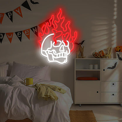 Paredes de Neon Chama de Crânio Decoradas com LEDs de Halloween Reguláveis, Alimentadas por USB, Decorações de Festa de Halloween para Caverna Masculina, Bar, Clube, Sala de Jogos