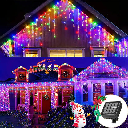3.5M/7.5M Solar Curtain Icicle Light Outdoor Eaves Decor String Lights Garden Party Yard Christmas Decoration holiday Garlands