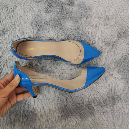 Women Patent Leather Sexy Pumps 2025 Autumn PVC Transparent 5cm Low Heel Pointed Toe Slip-on Thin High Heels Party Wedding Shoes