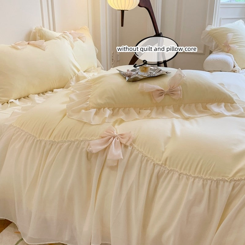 3pcs White Bedding set ruffles Duvet Cover Set (1*Duvet Cover + 2*Pillowcase, Without Core)for bedroom guest room