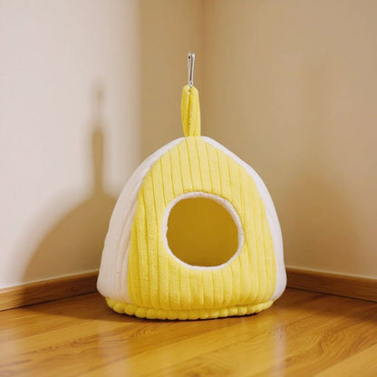 Ninho Quente para Papagaio, Ninho Bonito e Confortável para Pássaros na Cor Amarela, Cama Suspensa, Espesso e Forrado com Lã para o Inverno, Ninho de Algodão para Pássaros Pequenos