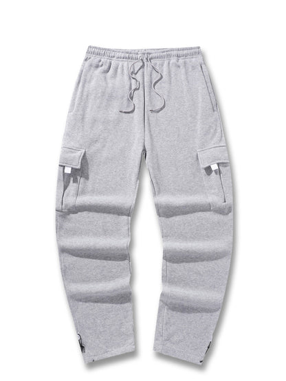 Calças de Moletom Masculinas Reta Casual Outono Inverno Calças Masculinas de Corrida Jogger Esportivas para Academia Calças Lisas com Vários Bolsos