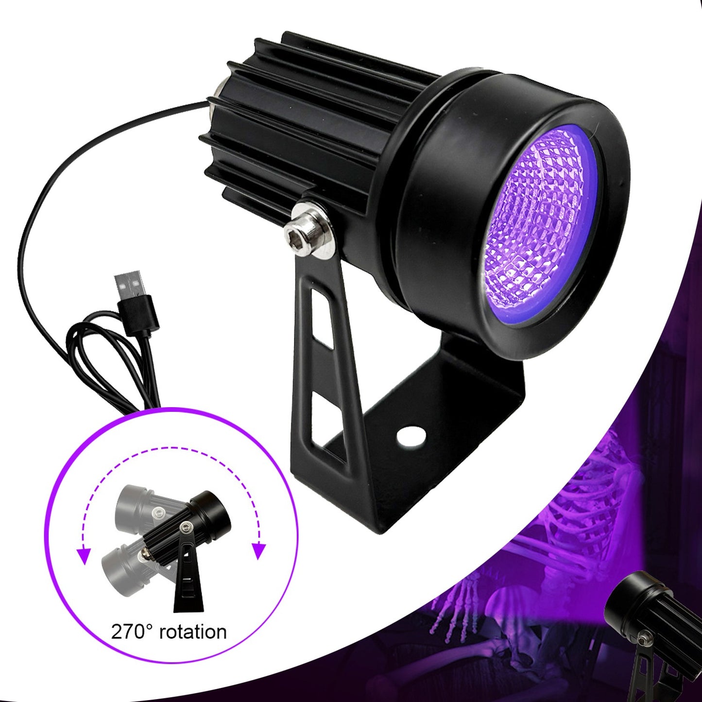 UV Purple Light Spot Light 5V USB Plug UV Projection Light With Clip Clamp Lamp LED Black Light for Glow Party Halloween