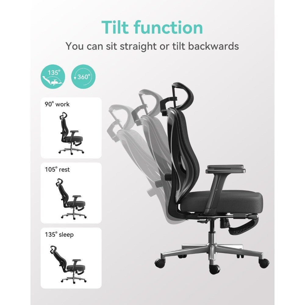 p5 ergonomic office chair, desk chair with adjustable lumbar support and height, comfortable mesh computer chair with footrest