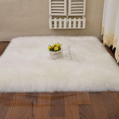 Plush Soft Sheepskin Bedroom Carpet Imitation Wool Pad Long Hair Bedside Mat Sofa Cushion White Rugs Bed Living Room