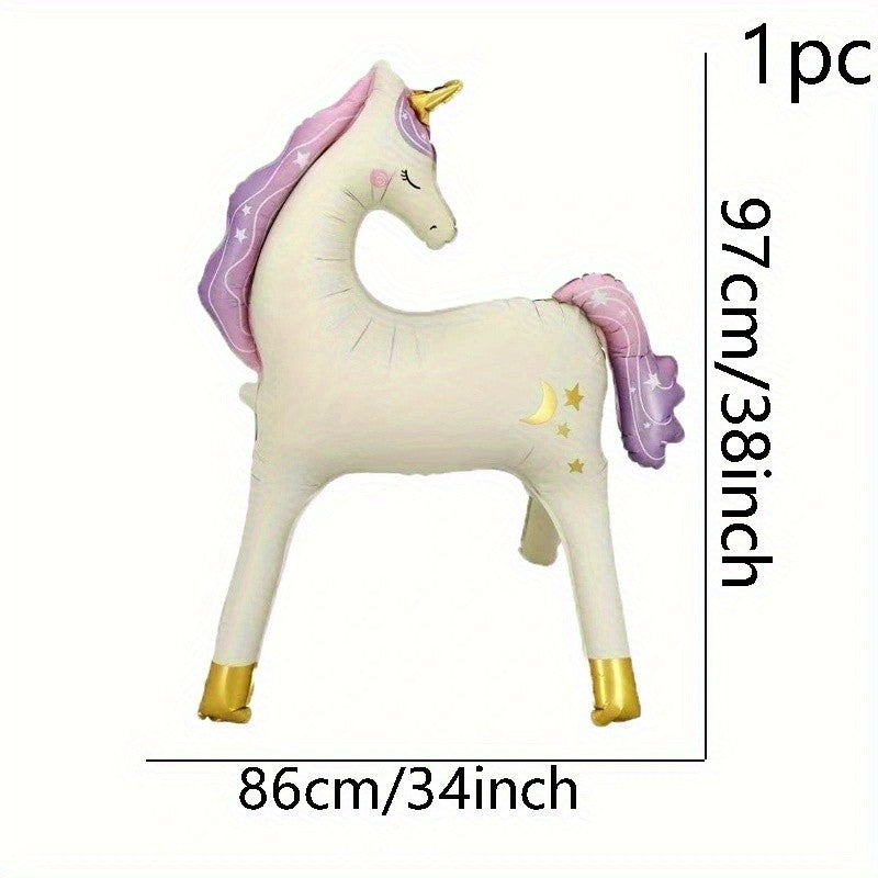 1pcs New 3D Standing Birthday Matte Retro Unicorn Wooden Horse Birthday Party Baby Shower Decoration Aluminum Film Balloons