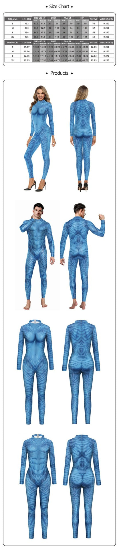 Movie Avatar Cosplay Costume Themed 3D Digital Print Jumpsuit for Men and Women 3D Digital Print Jumpsuit Halloween Zentai