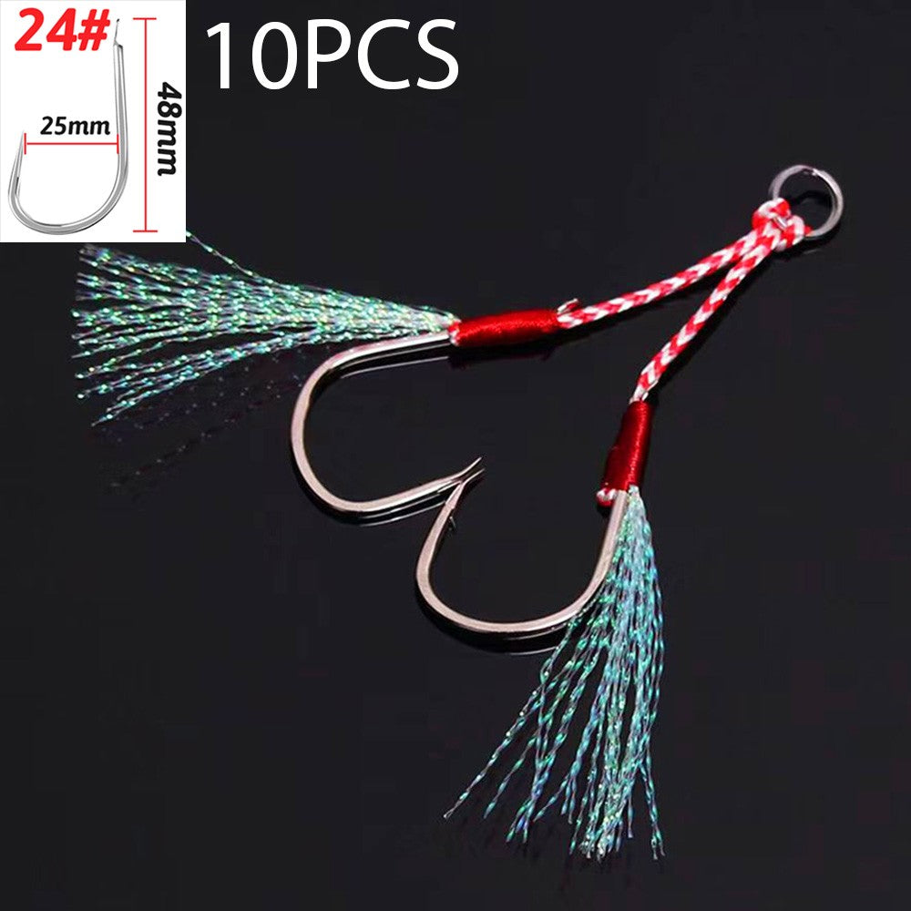 10 pçs/Lote Anzol Auxiliar Cast Jig Aço Carbono Ângulo Farpa Rosca Pena Isca Pesca Lento Jigging Mar Pesca Anzol