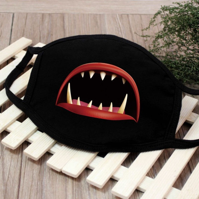1PCS Black Mouth Mask Big Size Stop Air Pollution Home Cartoon Lovely Cotton Funny Teeth Masks Keep Warm Mouth Muffle Respirator