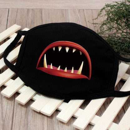 1PCS Black Mouth Mask Big Size Stop Air Pollution Home Cartoon Lovely Cotton Funny Teeth Masks Keep Warm Mouth Muffle Respirator