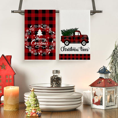 4/6pcs Christmas Kitchen Towel Set, Buffalo Checkered Dishcloths, Soft and Comfortable Winter Truck Farmhouse Tea Towels Joe,