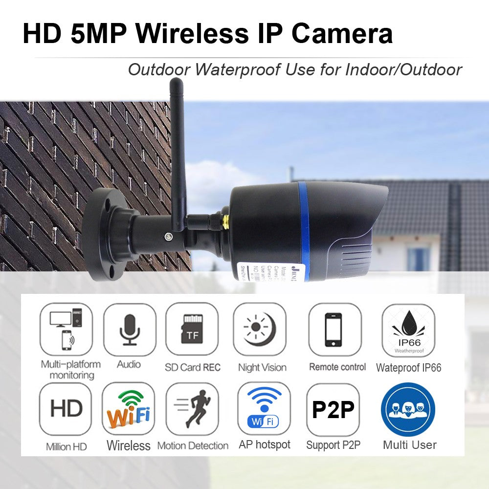 JIENUO 5MP IP Camera Wireless Cctv Security Outdoor Waterproof Night Vision Onvif 32G 64G 128G Indoor HD Wifi Home Cam CamHipro