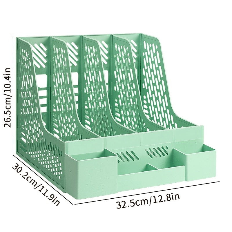 1pc Desktop File Organizer with 4 Compartments PP Material Detachable Space-Saving Office Supplies Document Sorting Storage Box