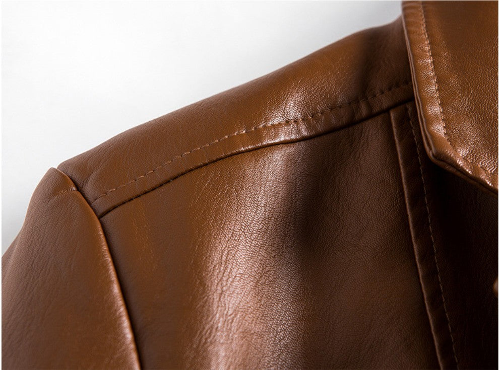 Spring/Autumn Leather Jacket - Plus Size Men's Youth Suit Collar Business Casual Leather Jacket European Sizes XS-3XL