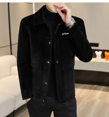 2022 Winter Wool Blends Jacket Plush Velvet and Short Thicken Trench Coat Casual Business Woolen Overcoat Social Men Clothing