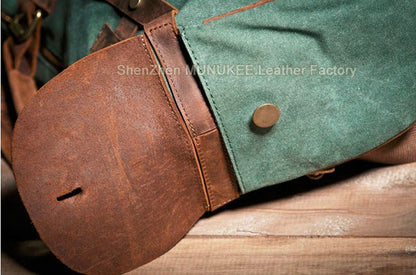 Vintage Military Canvas + Genuine Leather Men Shoulder Bag Sling Crossbody Bag Tote Handbag Men Canvas Messenger Bag  Leisure