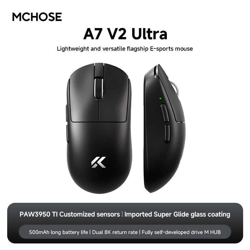 MCHOSE A7 V2 Ultra Gaming Mouse Sensor PAW3950 TI Dual 8000Hz 20000fps 42000DPI 750IPS Revestimento de Vidro Super Deslizante Importado CSGO