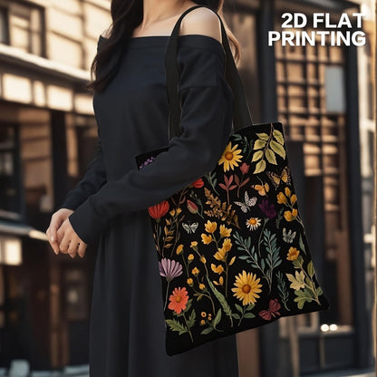 1pc Bold Floral Polyester Shoulder Bag – Vibrant Mixed Color Design with Autumn Flowers & Butterflies