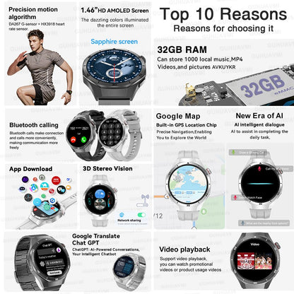 GT5 Pro Smart Watch Global Version 32GB Memory GPS navigation NFC Music Video play Call Titanium alloy Waterproof Smartwatch 5