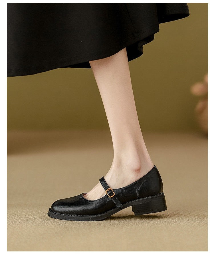 Mary Janes Women's Shoes Round Toe Flats Spring and Autumn New Fashion Buckle Strap Shallow Mouth Low Heels Loafers Women Flats