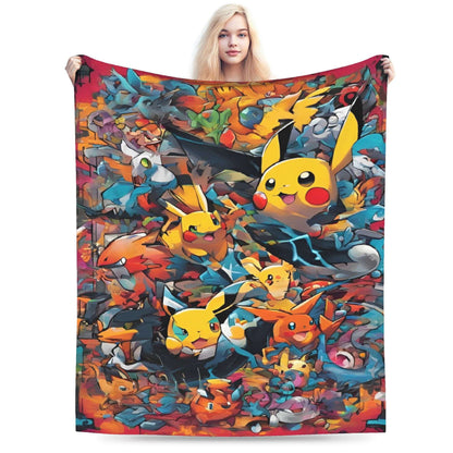 Cobertor de Flanela com Cena Clássica de Pokémon para Cama Super Quente, Mantas para Sofá, Cadeira, Piquenique, Colcha Engraçada, Capa para Sofá-Cama