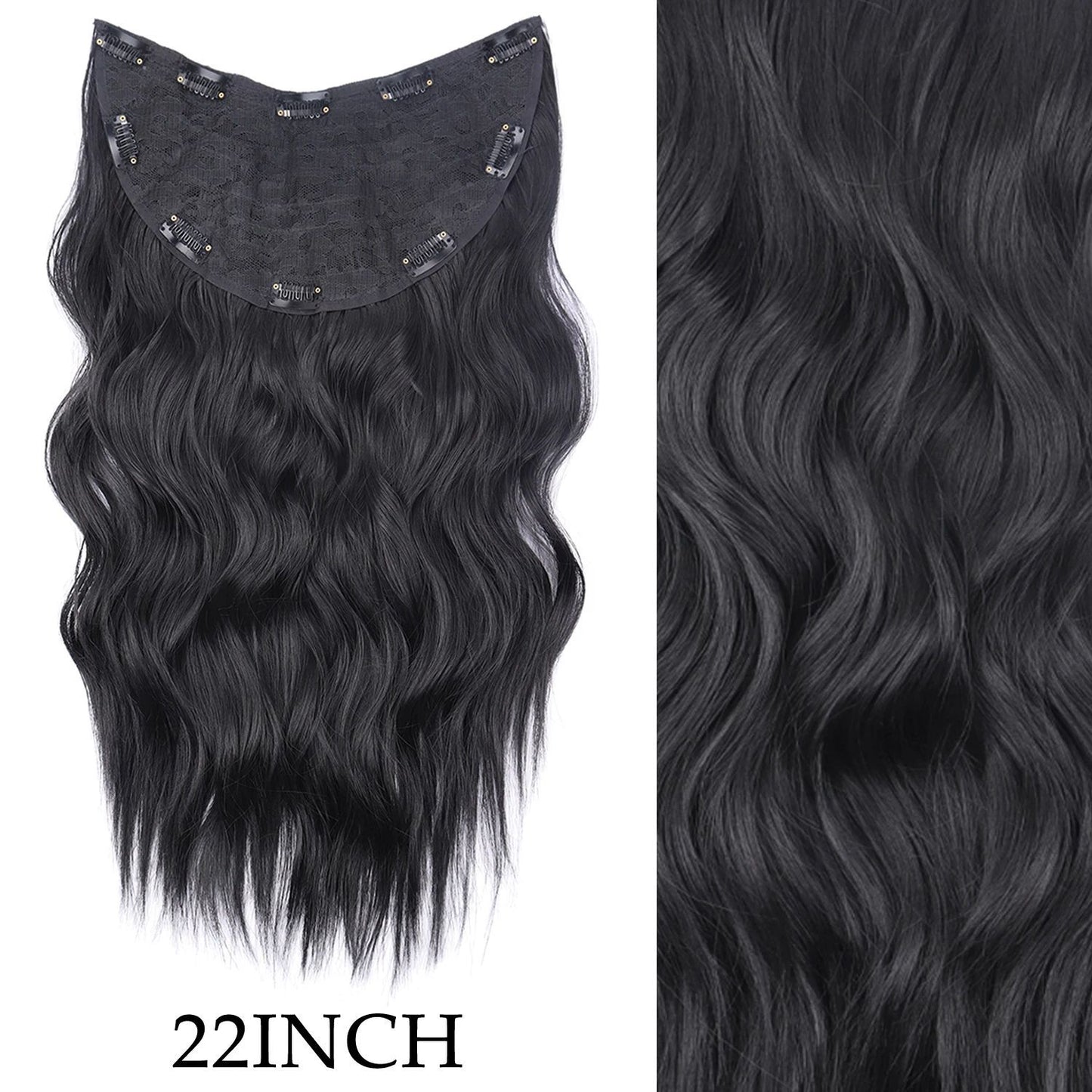 7 peças/conjunto de aplique de cabelo com 16 grampos, preto, longo e liso, cabelo natural, aplique de cabelo ombre, fibra resistente ao calor para penteado feminino