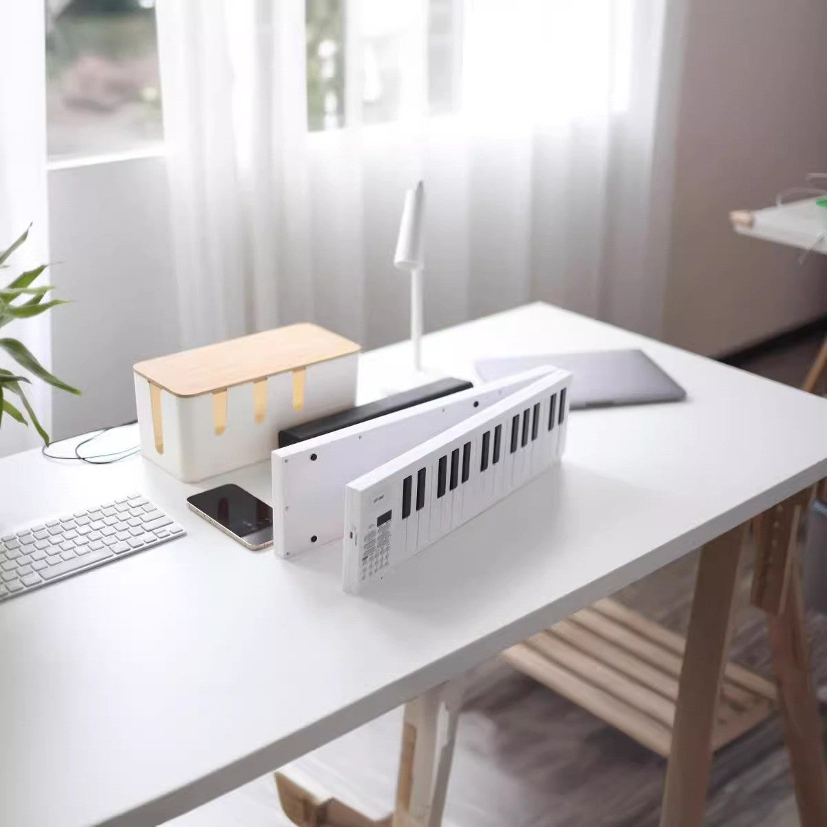 Teclado eletrônico dobrável de 61 teclas Piano portátil com display LED/Bateria embutida/Instrumento musical de teclado eletrônico