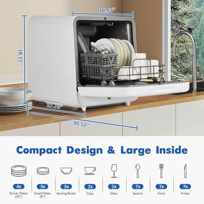 120V/900W Countertop Dishwasher, Portable Compact Dishwasher with Faucet & Manual Water Tank (5L), 6 Programs, Ideal for RV, Apartments, Small Kitchens