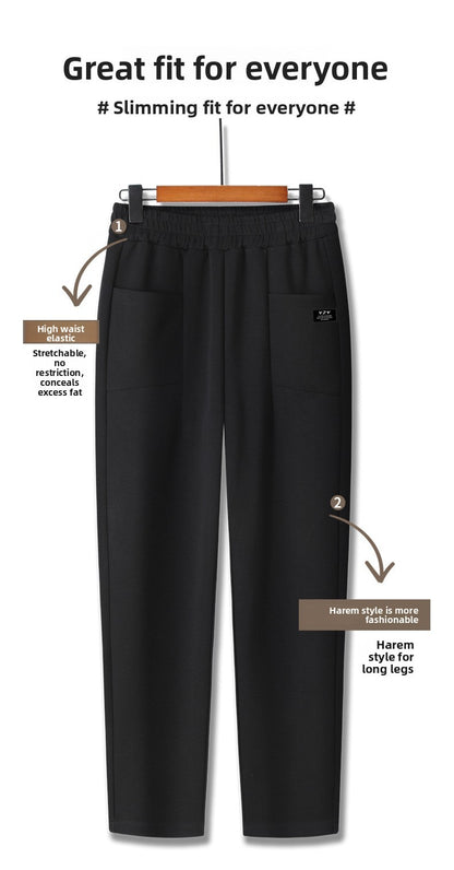 High Waist Straight Leg Pants Women's Fleece Lined Elastic Casual Mom Pants Spring Autumn Winter Polyester Fiber Harlan Pants