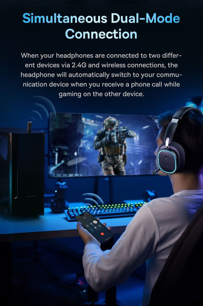 Baseus GH02 Gaming Wireless Headphone with Mic Over-Ear Headphones Bluetooth 5.3 40mm Driver 2.4G/Wireless/Cable RGB Headsets