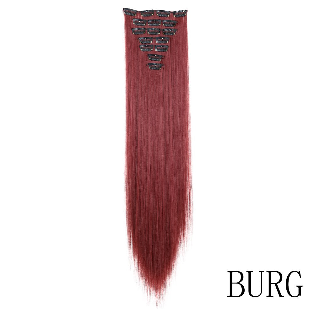 LANSA 7Clips Aplique de Cabelo Sintético Liso Comprido de Encaixe Extensões de Cabelo de Encaixe Cheveux Clipe Fibra Natural de Alta Temperatura Preto Marrom Peça de Cabelo