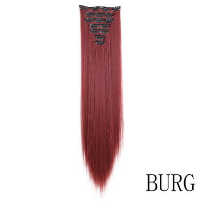 LANSA 7Clips Aplique de Cabelo Sintético Liso Comprido de Encaixe Extensões de Cabelo de Encaixe Cheveux Clipe Fibra Natural de Alta Temperatura Preto Marrom Peça de Cabelo