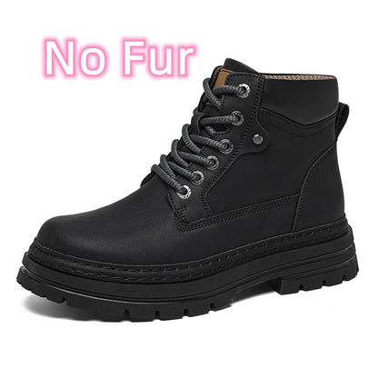 Leather Ankle Boots Stylish Walking Shoes Outdoor Men Casual Footwear Winter Plush Snow Boots New Trendl Mens High Top Shoes