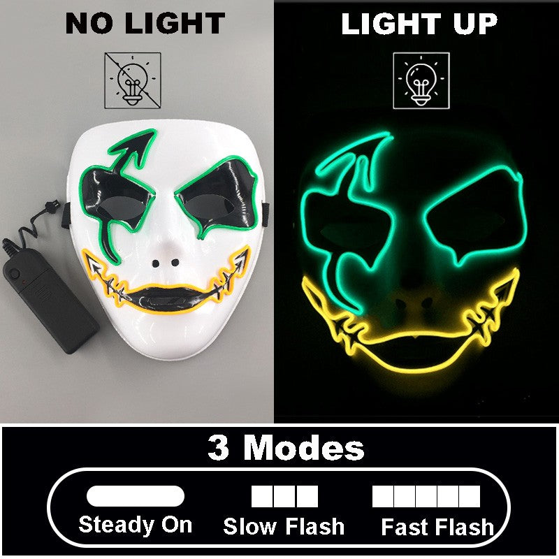 Shuffle Dance Mask Luminous Purge Mask Devil Glowing Masquerade Cosplay Mask for Halloween Horror Haunted House Props