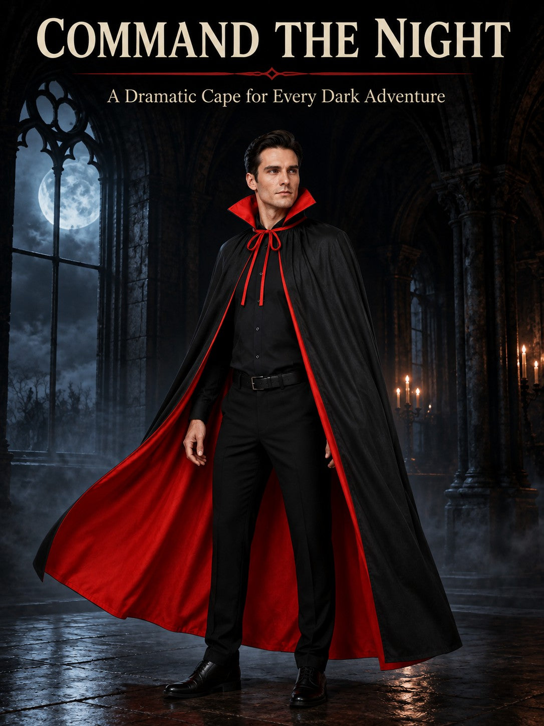 Reversible Black and Red Vampire Cape for Halloween Cosplay Costume