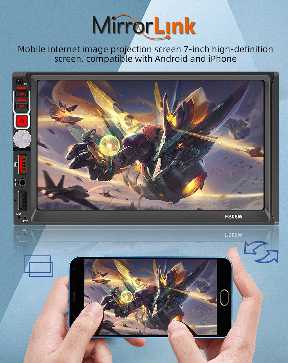 7 Inch HD Wireless CarPlay Android Auto Touch Screen Car Radio 2 Din High Quality Car Video Player with Bluetooth Rear Camera