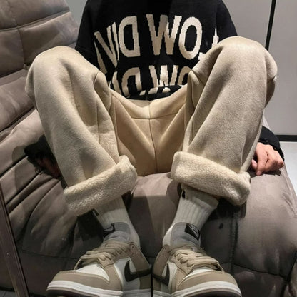 Women's Suede Thickened Straight Leg Pants Korean Style Wide Leg Autumn Winter New Student Fashion Casual Trousers