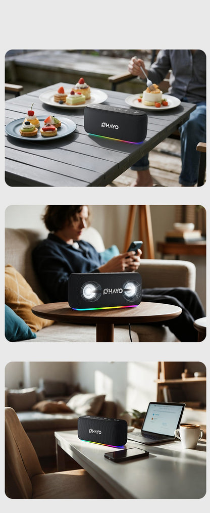 OHYAO Bluetooth 6.0 Speaker 60W Wireless Subwoofer Powerful Sound Deep Bass with RGB Lights for Outdoor Party Hiking Music Fun