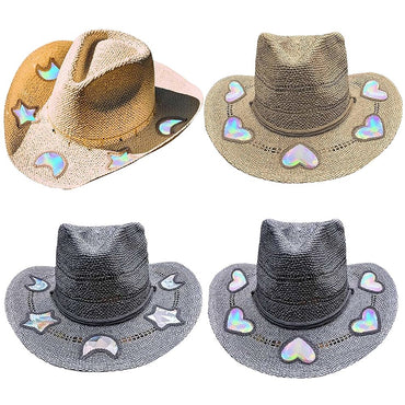 Suncatcher Cowgirl Straw Prism Hat Handwoven Straw Cap Cowboy Hat Wide Shapeable Brim Rainbow Hat Summer Beach Sun Hat for Women