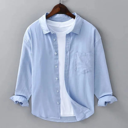 2025 Men's Linen Shirt 100% Slim Fit Comfortable Street Outdoor Beach Simple White Black Blue Plus Size XS-6XL Fast Shipping