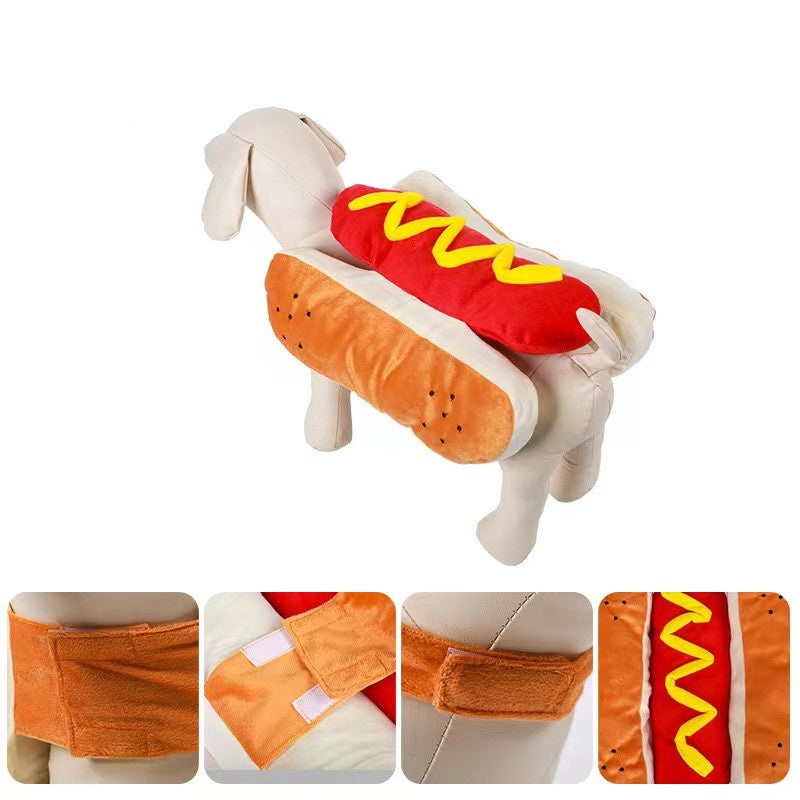 Fantasia Divertida de Cachorro de Halloween em Formato de Cachorro-Quente para Dachshund Salsicha Roupa Ajustável de Estimação Acessório para Vestir Gato Fantasia de Festa