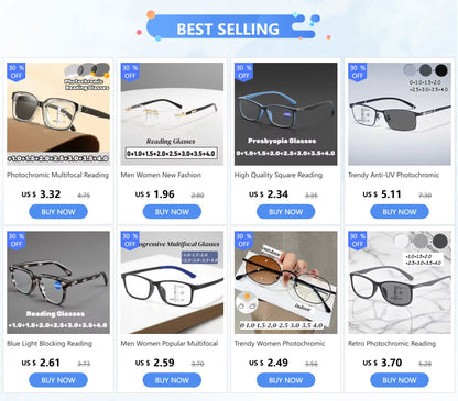 Luxury Diamond Cutting Photochromic Reading Glasses Men Business Rimless Eyeglasses Women Color Changing Presbyopia Eyewear