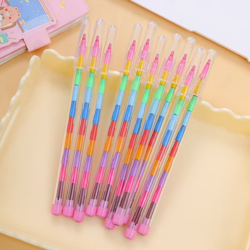 12/24Pcs Set Stackable Colorful Painting Graffiti Crayons Kids Party Supplies Birthday Gifts Kindergarten School Teacher Prizes