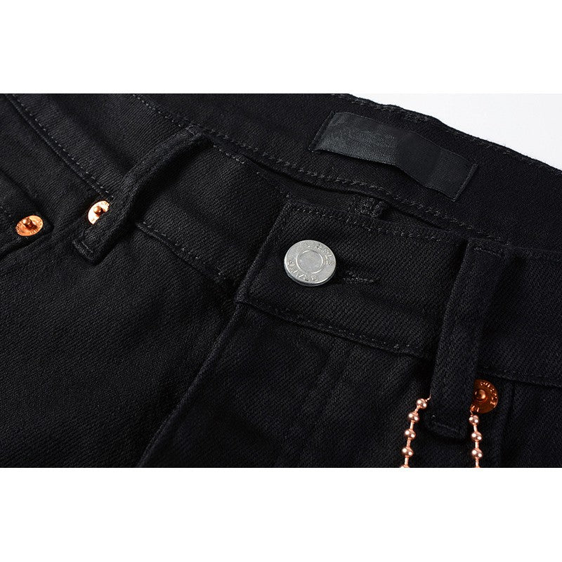 The Best Seller American High Street Men's Distressed Blank Black Stretch Skinny Button Fly Ripped Jeans Pants