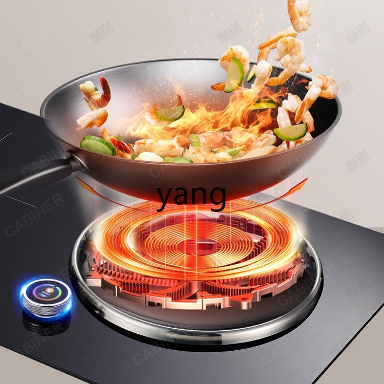 YJQ 7000W knob fire induction cooker household double stove embedded electric ceramic cooker one flat and one concave desktop