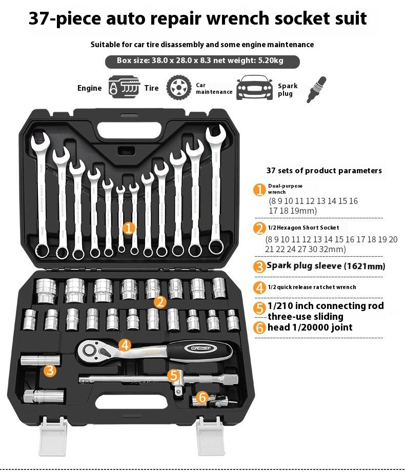 Grande Conjunto de Ferramentas para Reparo Automotivo Chave de Boca de Soquete de Manutenção Automotiva Conjunto de Combinação de Soquetes Multifuncional